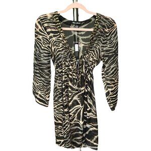 Club Z Womens Sheer Swimsuit Coverup Size S Chiffon Animal Print Babydoll Beach